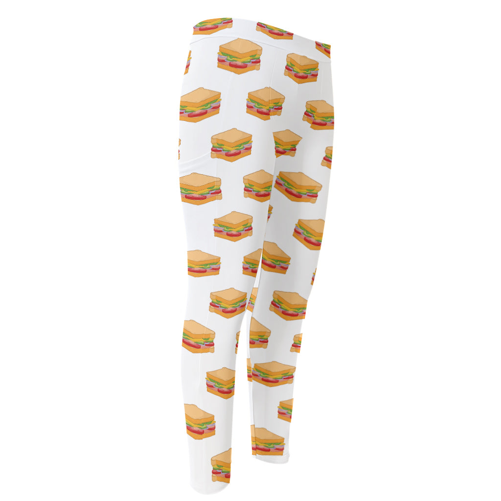 White Sandwiches Pattern Print Men's Compression Pants