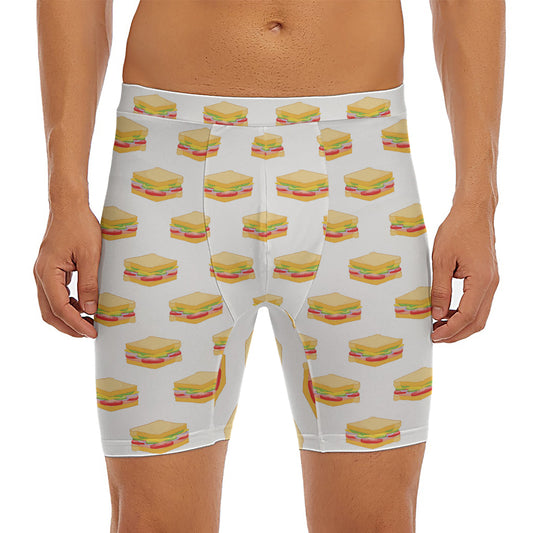 White Sandwiches Pattern Print Men's Long Boxer Briefs