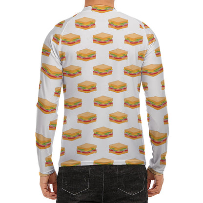 White Sandwiches Pattern Print Men's Long Sleeve Rash Guard
