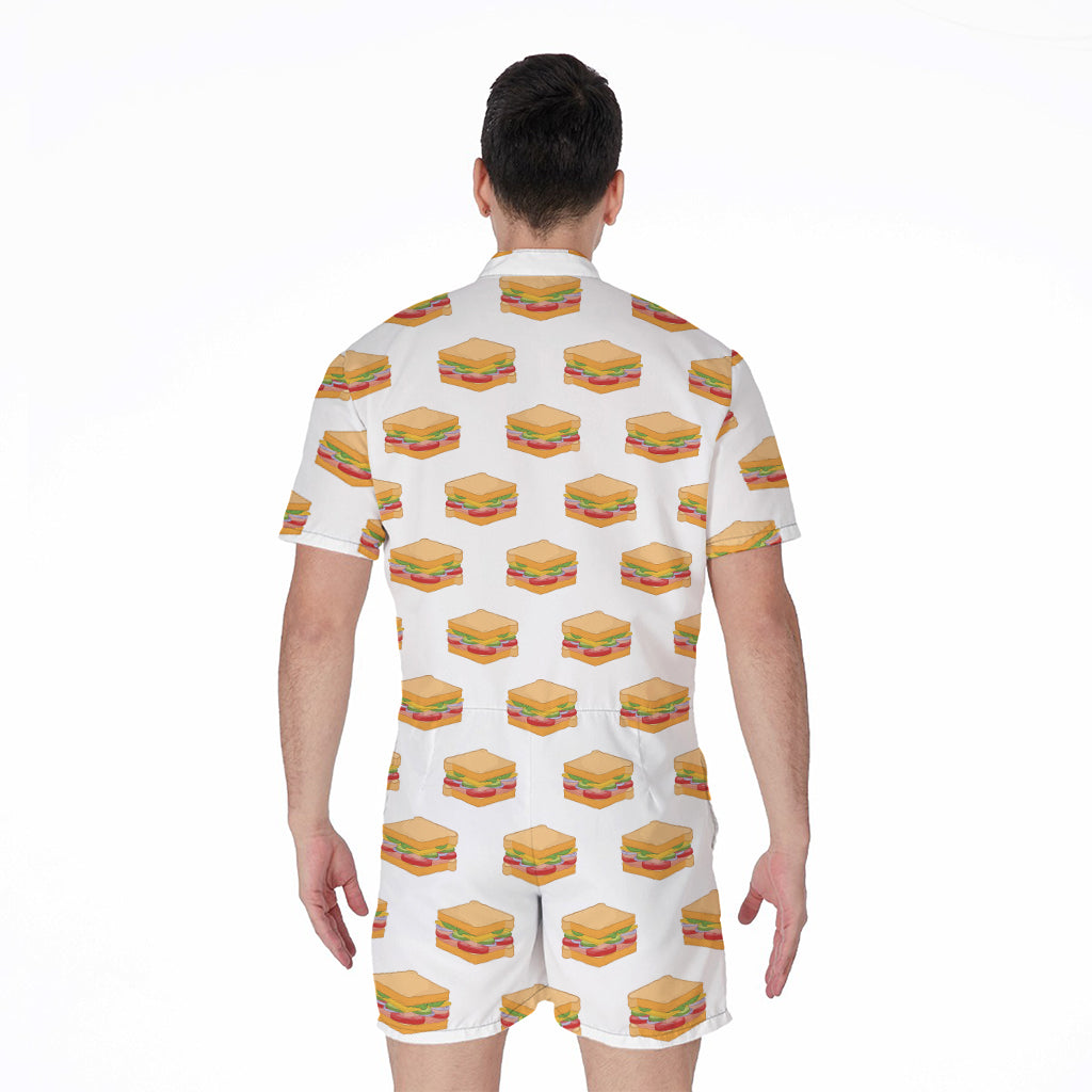 White Sandwiches Pattern Print Men's Rompers