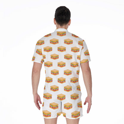 White Sandwiches Pattern Print Men's Rompers