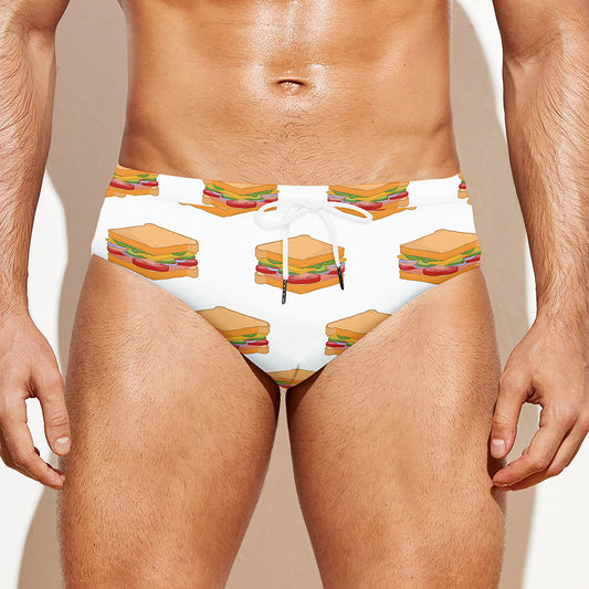 White Sandwiches Pattern Print Men's Swim Briefs