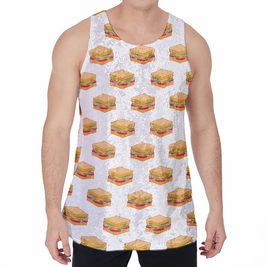 White Sandwiches Pattern Print Men's Velvet Tank Top
