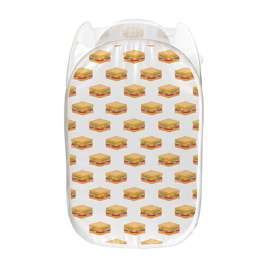 White Sandwiches Pattern Print Mesh Laundry Hamper