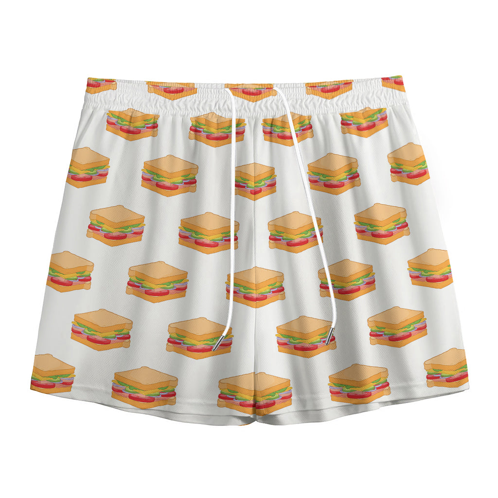 White Sandwiches Pattern Print Mesh Shorts