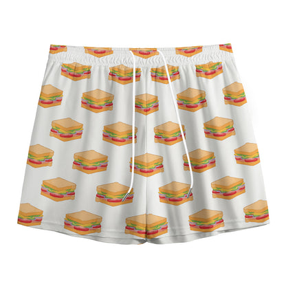 White Sandwiches Pattern Print Mesh Shorts