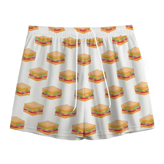 White Sandwiches Pattern Print Mesh Shorts