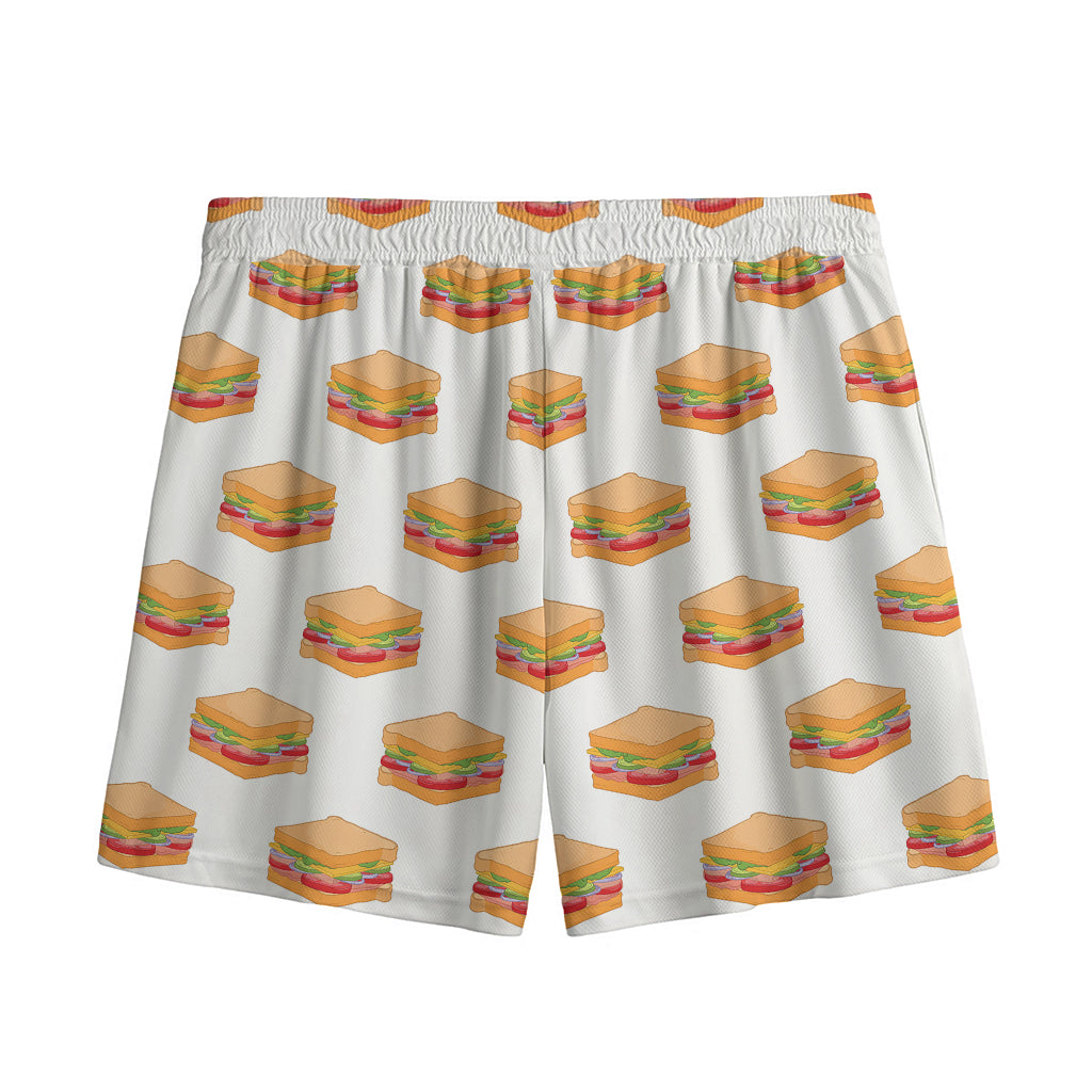 White Sandwiches Pattern Print Mesh Shorts