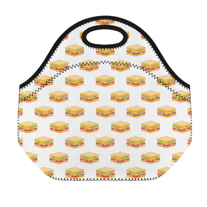 White Sandwiches Pattern Print Neoprene Lunch Bag