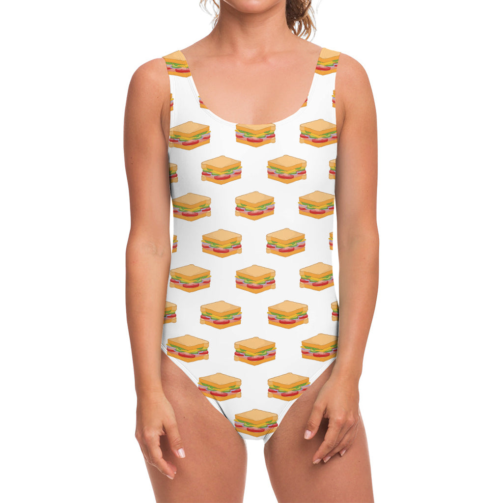White Sandwiches Pattern Print One Piece Swimsuit