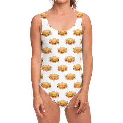 White Sandwiches Pattern Print One Piece Swimsuit
