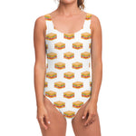White Sandwiches Pattern Print One Piece Swimsuit