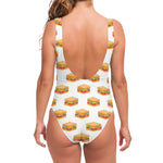 White Sandwiches Pattern Print One Piece Swimsuit