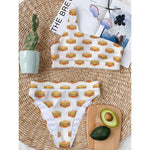 White Sandwiches Pattern Print One Shoulder Bikini Top