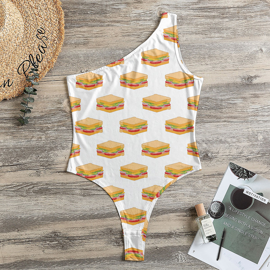 White Sandwiches Pattern Print One Shoulder Bodysuit