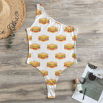 White Sandwiches Pattern Print One Shoulder Bodysuit
