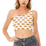 White Sandwiches Pattern Print One Shoulder Crop Top