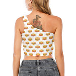 White Sandwiches Pattern Print One Shoulder Crop Top