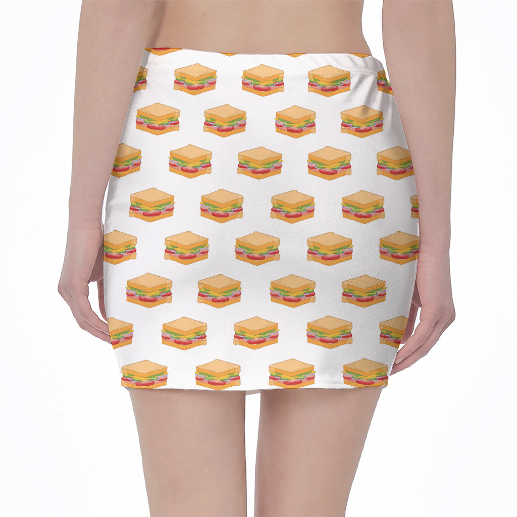 White Sandwiches Pattern Print Pencil Mini Skirt