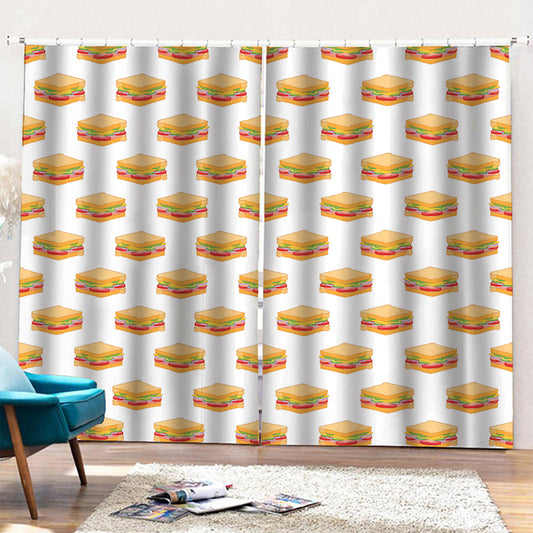 White Sandwiches Pattern Print Pencil Pleat Curtains
