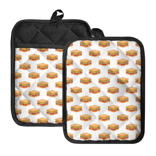 White Sandwiches Pattern Print Pot Holders With Pocket