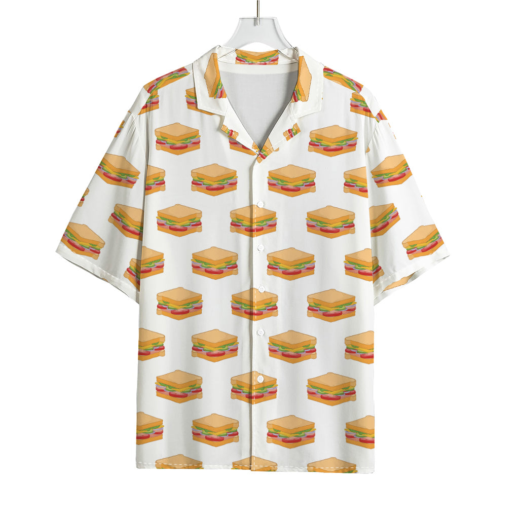 White Sandwiches Pattern Print Rayon Hawaiian Shirt