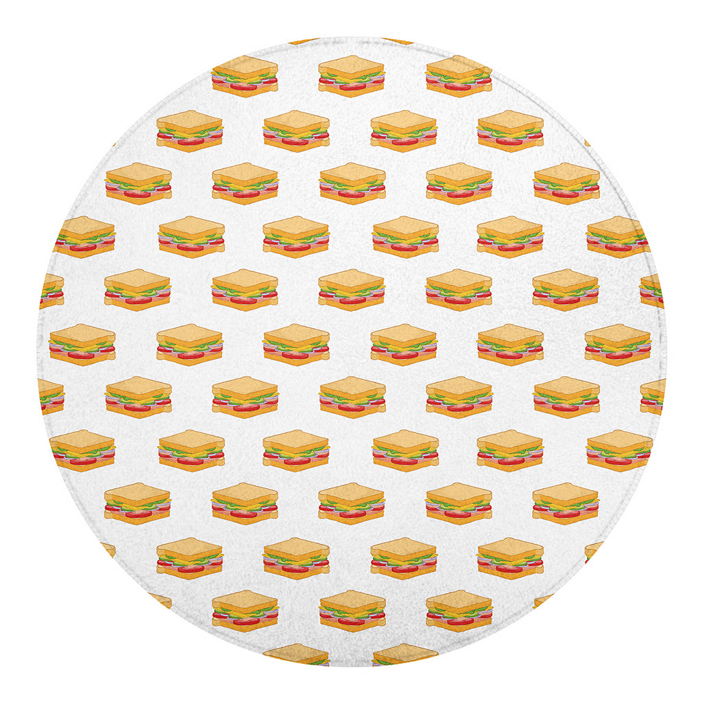 White Sandwiches Pattern Print Round Blanket