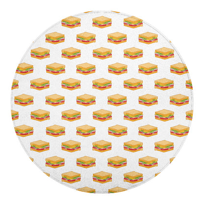 White Sandwiches Pattern Print Round Blanket