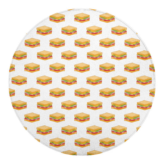 White Sandwiches Pattern Print Round Blanket