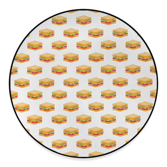 White Sandwiches Pattern Print Round Floor Mat