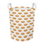 White Sandwiches Pattern Print Round Laundry Basket