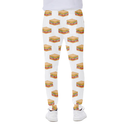 White Sandwiches Pattern Print Scuba Joggers