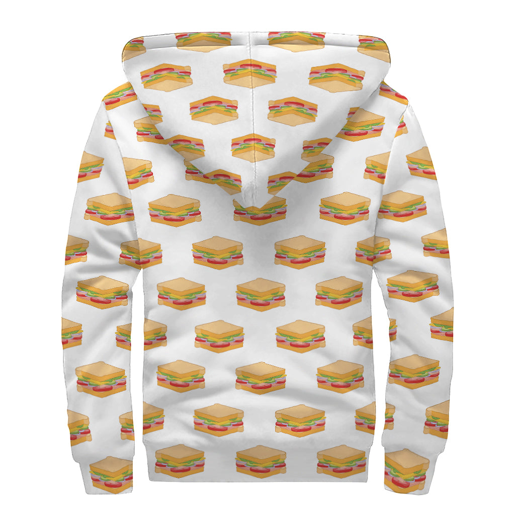 White Sandwiches Pattern Print Sherpa Lined Zip Up Hoodie