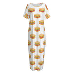 White Sandwiches Pattern Print Short Sleeve Long Nightdress