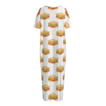 White Sandwiches Pattern Print Short Sleeve Long Nightdress