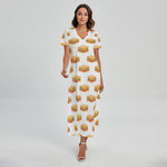 White Sandwiches Pattern Print Short Sleeve Maxi Dress