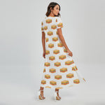 White Sandwiches Pattern Print Short Sleeve Maxi Dress