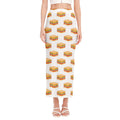 White Sandwiches Pattern Print Side Slit Maxi Skirt