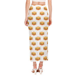 White Sandwiches Pattern Print Side Slit Maxi Skirt