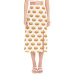 White Sandwiches Pattern Print Side Slit Midi Skirt
