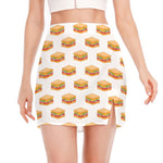 White Sandwiches Pattern Print Side Slit Mini Skirt