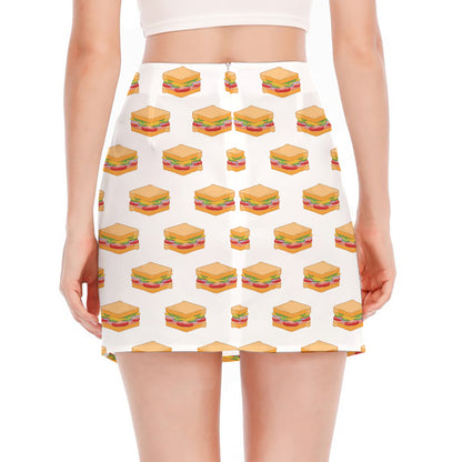 White Sandwiches Pattern Print Side Slit Mini Skirt