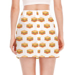 White Sandwiches Pattern Print Side Slit Mini Skirt