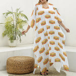 White Sandwiches Pattern Print Silk V-Neck Kaftan Dress