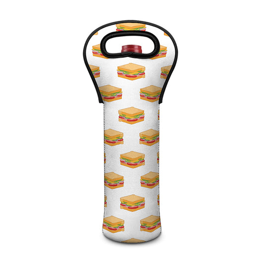 White Sandwiches Pattern Print Single Neoprene Wine Tote