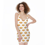 White Sandwiches Pattern Print Sleeveless Bodycon Dress