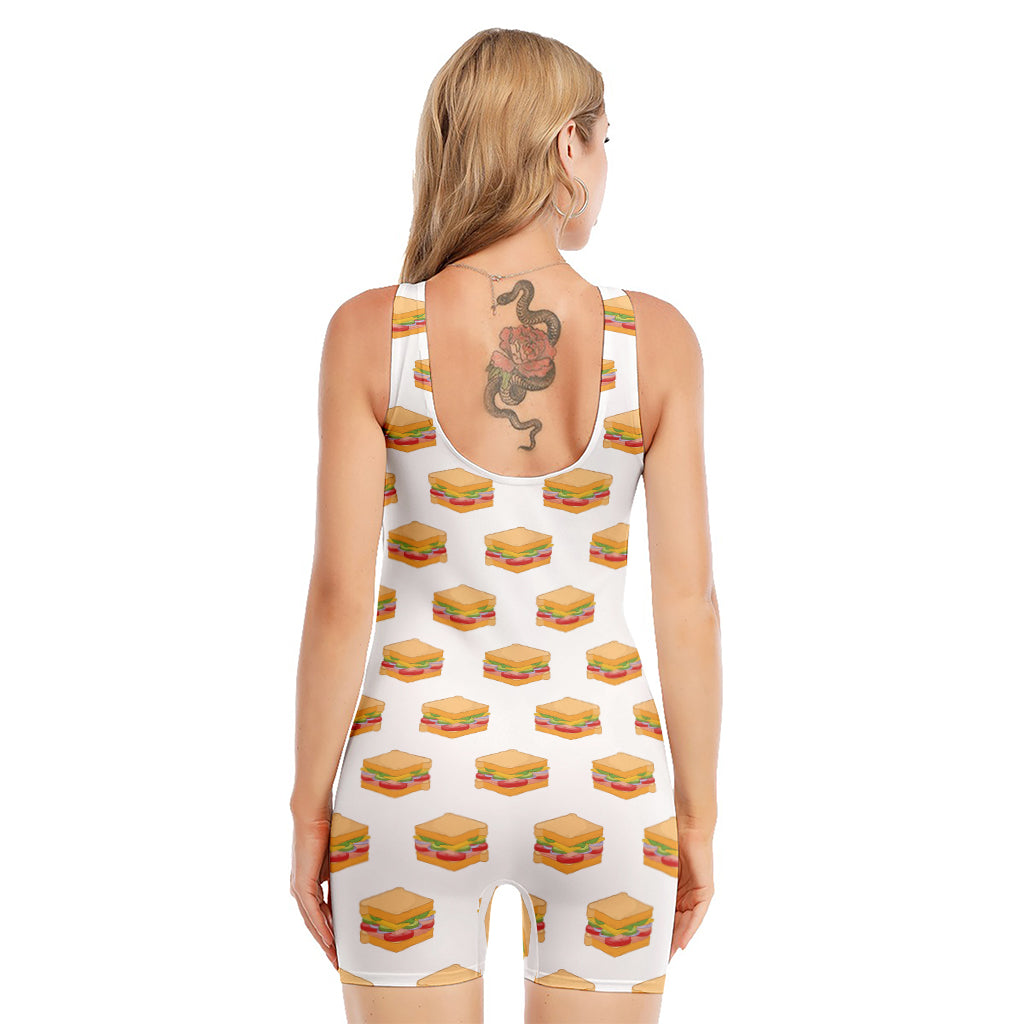 White Sandwiches Pattern Print Sleeveless One Piece Swimsuit