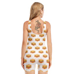 White Sandwiches Pattern Print Sleeveless One Piece Swimsuit