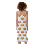 White Sandwiches Pattern Print Slim Fit Midi Cami Dress