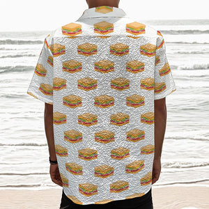 White Sandwiches Pattern Print Textured Short Sleeve Shirt